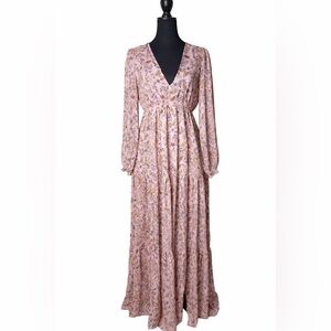 Meet Me In Santorini Pink Floral Boho Maxi Dress Cottagecore-Medium